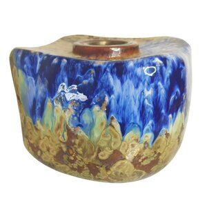 Japanese Studio Pottery Jardinière Square Planter With Abstract Glaze Blue Brown
